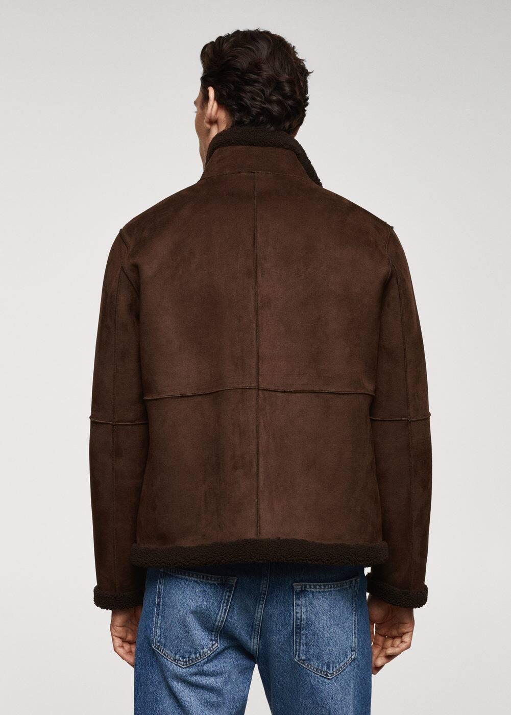 Mango Mens Shearling-Lined Leather-Effect Jacket Product Image