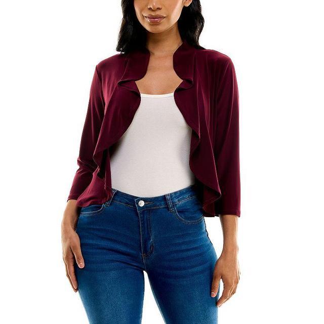 Womens Nina Leonard Ruffle Front Cropped Cardigan Deep Red Product Image