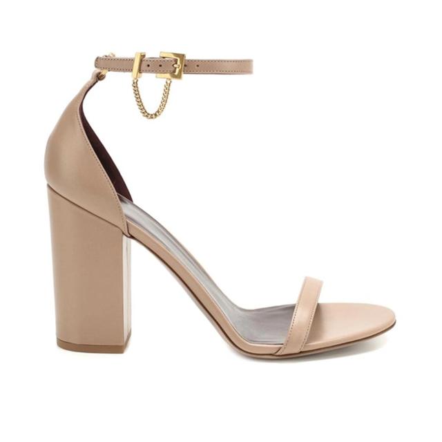 Valentino Tiny Chain Leather Sandals In Beige Product Image