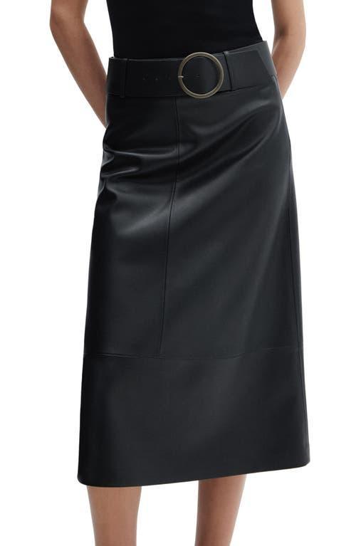 MANGO - Midi faux leather skirt with belt black - L - Women Product Image