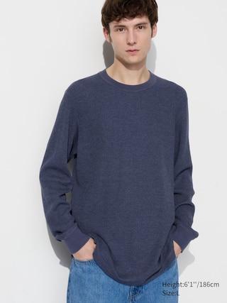 Mens Waffle T-Shirt Long-Sleeve Blue 3XL UNIQLO US Product Image