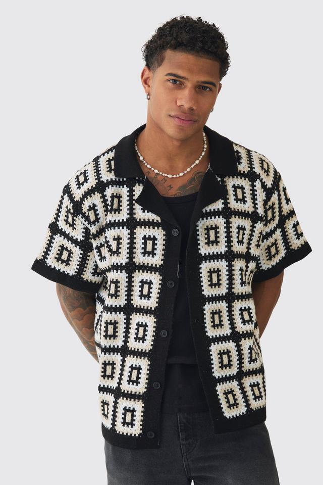 Oversized Boxy Crochet Knit Revere Shirt | boohooMAN USA Product Image