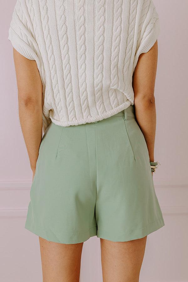 The Queenie High Waist Fringe Shorts in Sea Glass Product Image