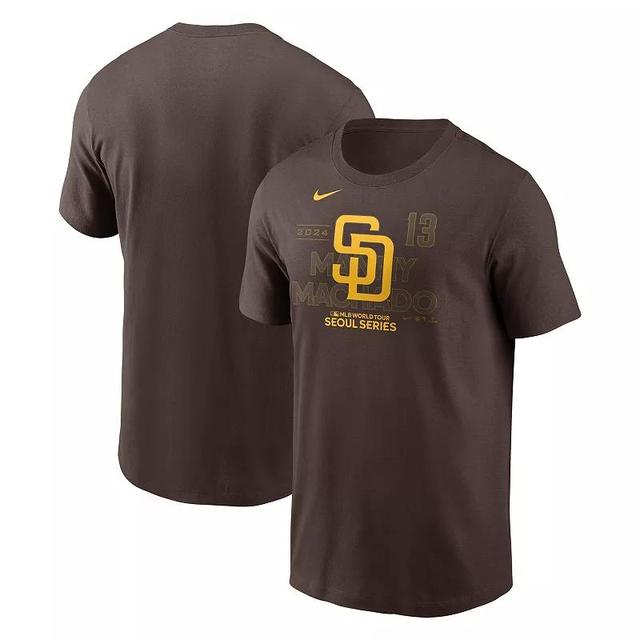 Mens Nike Manny Machado San Diego Padres 2024 MLB World Tour Seoul Series Player Name & Number Event Stack T-Shirt Product Image