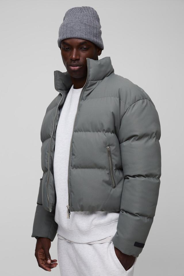 Mens Man Boxy Fit Funnel Neck Puffer Coat In Grey, Grey Product Image