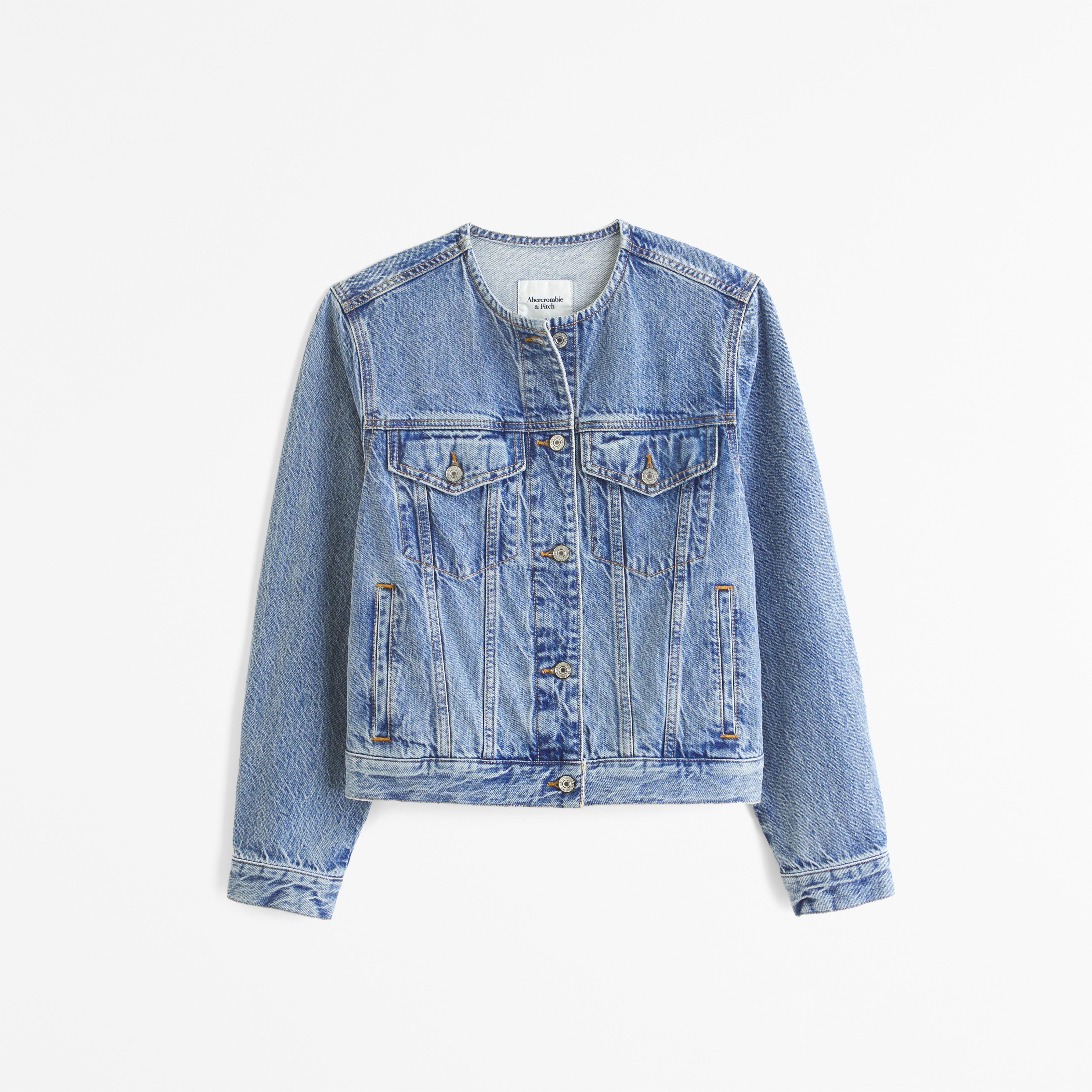 Collarless Denim Jacket Product Image