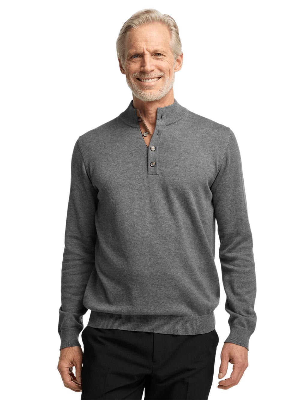 Supima Cotton Four Button Mock Neck Sweater - Medium Grey Product Image