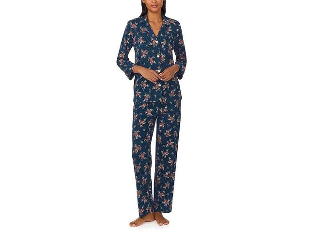 Lauren Ralph Lauren Lauren Ralph Lauren 3/4 Sleeve Knit Notch Collar Pajama Set Floral) Women's Pajama Sets Product Image