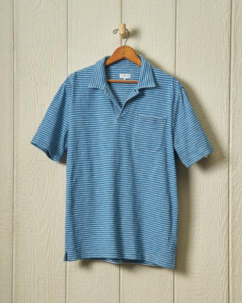 Indigo Polo in Blue/White Slub Stripe Product Image