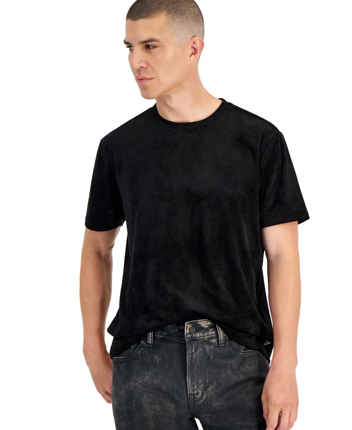 Guess Mens Garrett Relaxed Fit Faux Suede Short Sleeve Crewneck T-Shirt Product Image