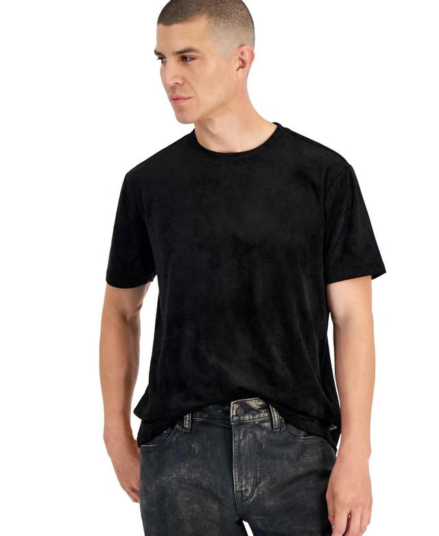 Guess Mens Garrett Relaxed Fit Faux Suede Short Sleeve Crewneck T-Shirt Product Image