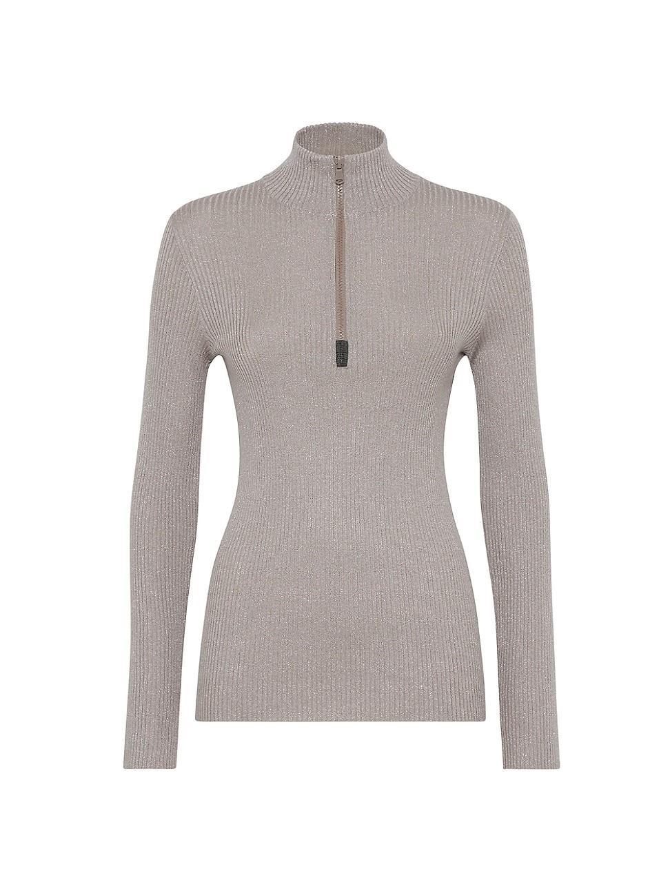 Womens Sparkling Cashmere and Silk Rib Knit Lightweight Sweater product image