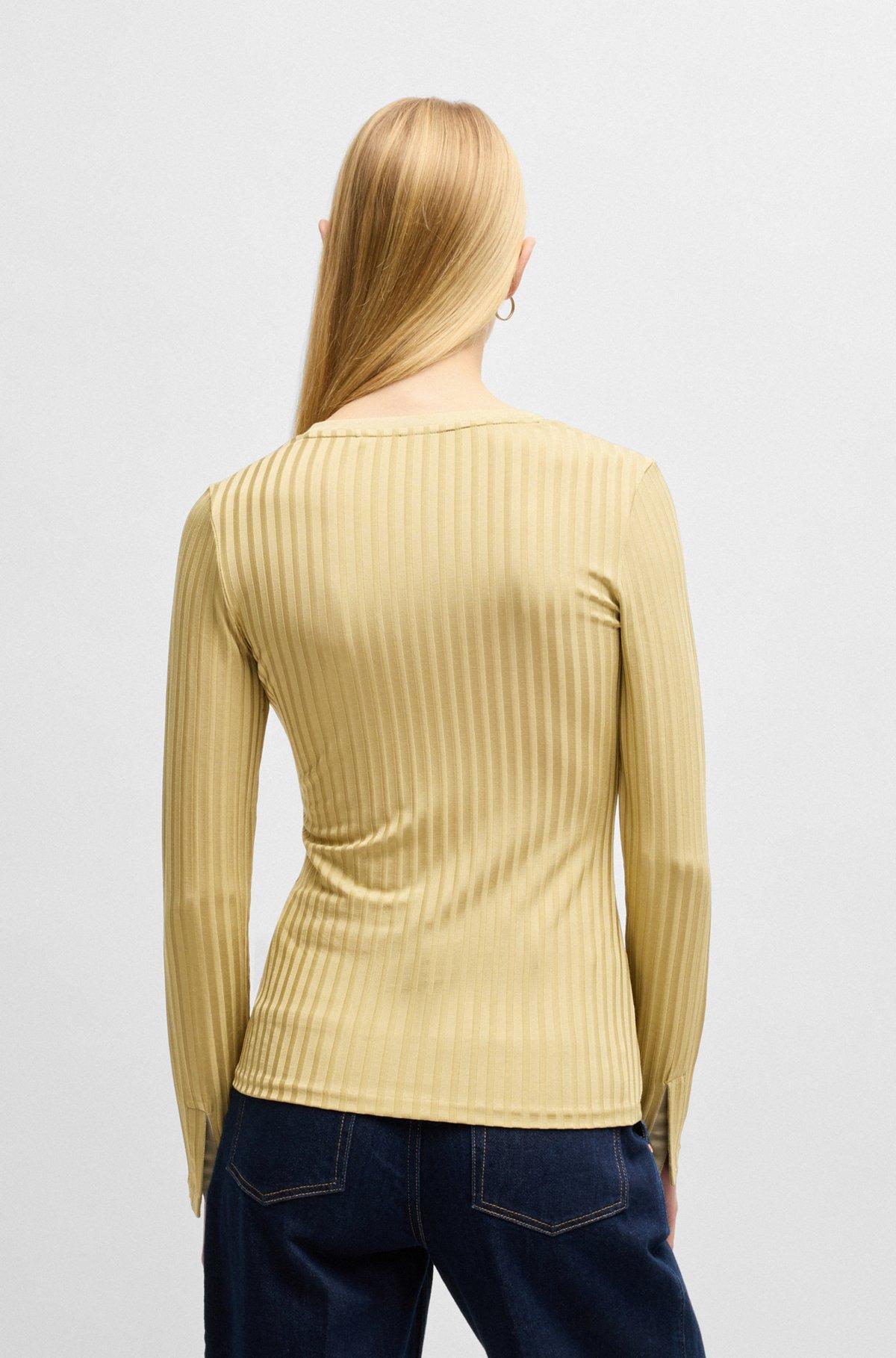 Long-sleeved V-neck top in lustrous ribbed jersey Product Image