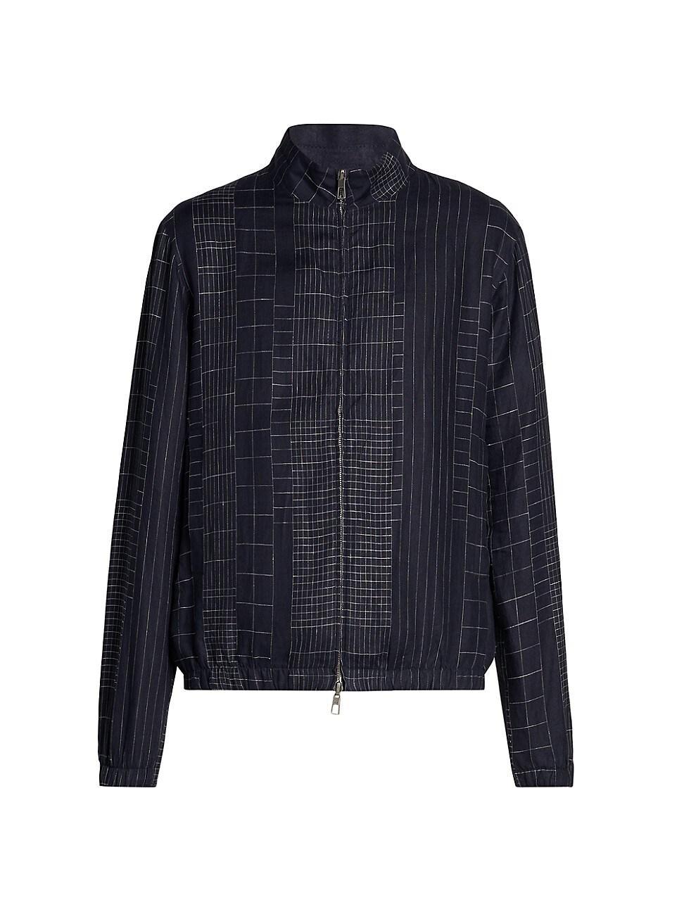 Mens Check Linen Bomber Jacket Product Image