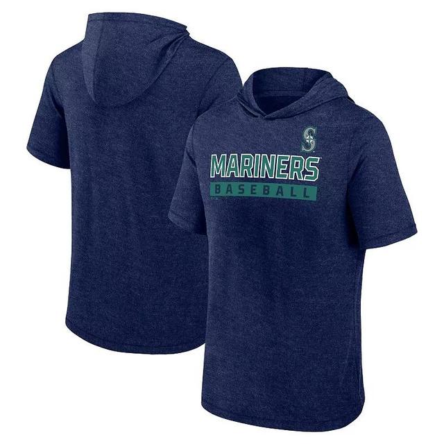 Mens Fanatics Heather Seattle Mariners Push Short Sleeve Pullover Hoodie Blue Product Image