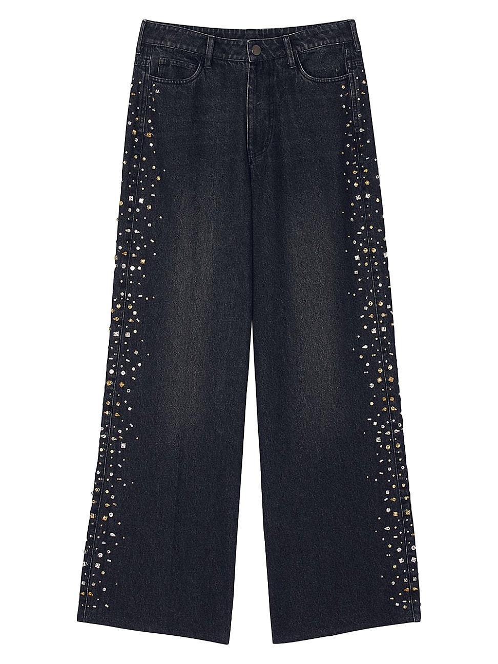 Womens Wide Leg Rhinestone Jeans product image