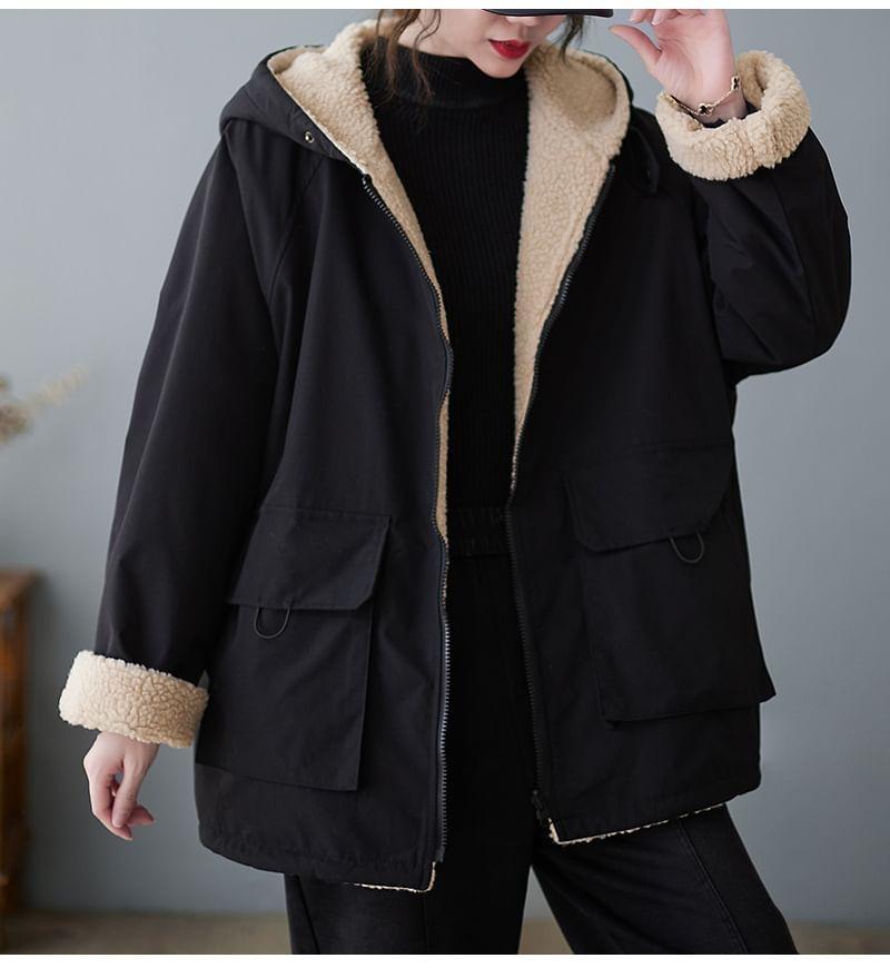 Two Tone Hooded Fleece-Lined Zip Jacket Product Image