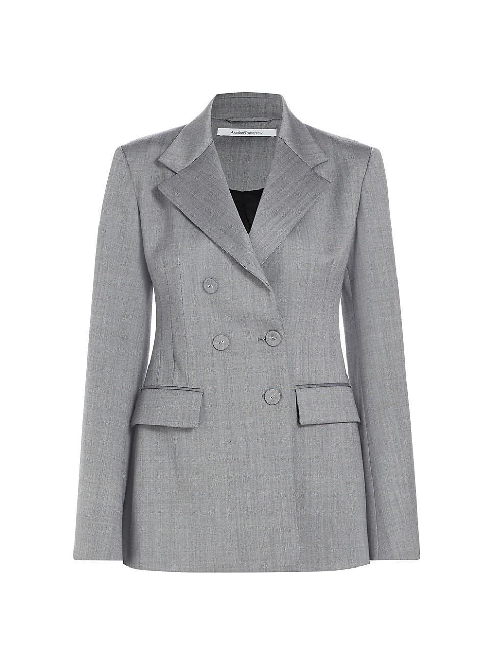 Womens Double-Breasted Herringbone Wool Blazer Product Image