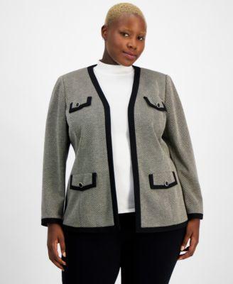 Plus Size Herringbone Open-Front Jacket Product Image