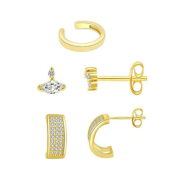 Chrystina Gold Tone Cubic Zirconia Stud, Hoop & Ear Cuff Earring Set, Womens, Yellow Gold Tone Product Image