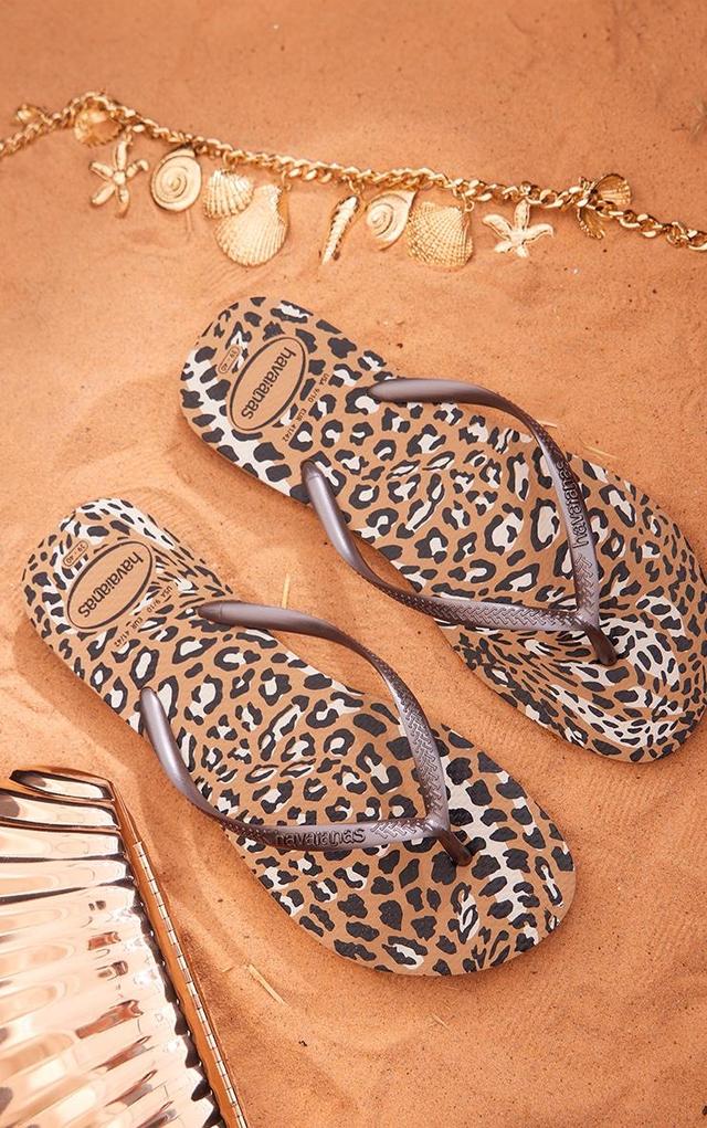 Brown Animal Print Havaianas Slim Flip Flops Product Image