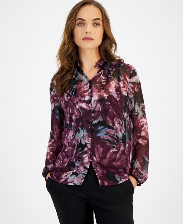 Anne Klein Womens Printed Long Sleeve Button-Front Shirt, Created for Macys Product Image