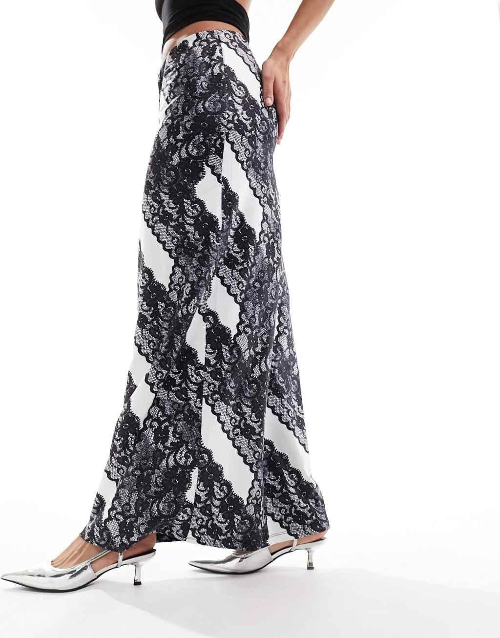 Vero Moda lace print jersey maxi skirt in mono Product Image