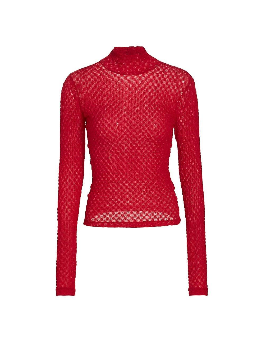 Womens Textured Mesh Turtleneck Top Product Image