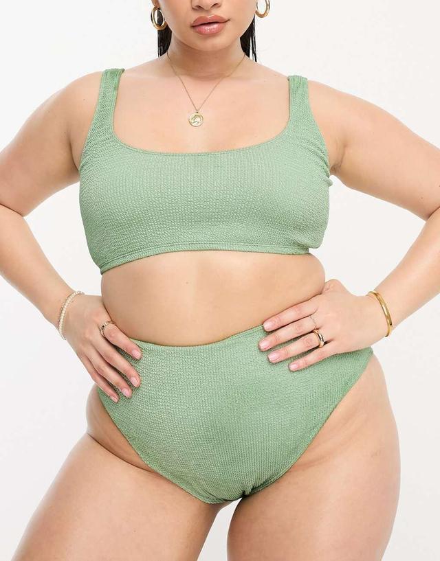 ASOS DESIGN Curve mix & match crinkle high leg high waist bikini bottoms in khaki Product Image