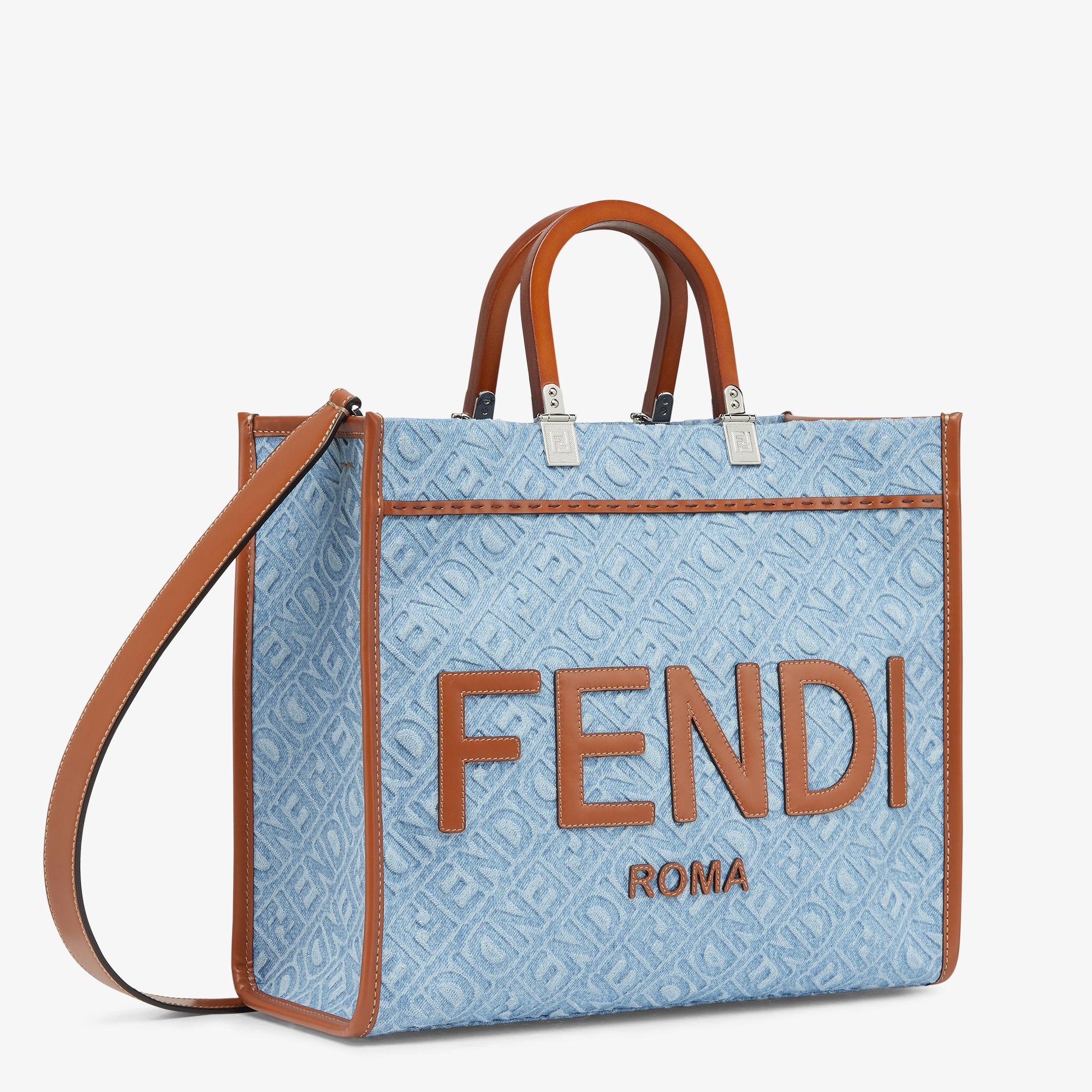 Fendi Sunshine MediumLight blue denim shopper bag Product Image