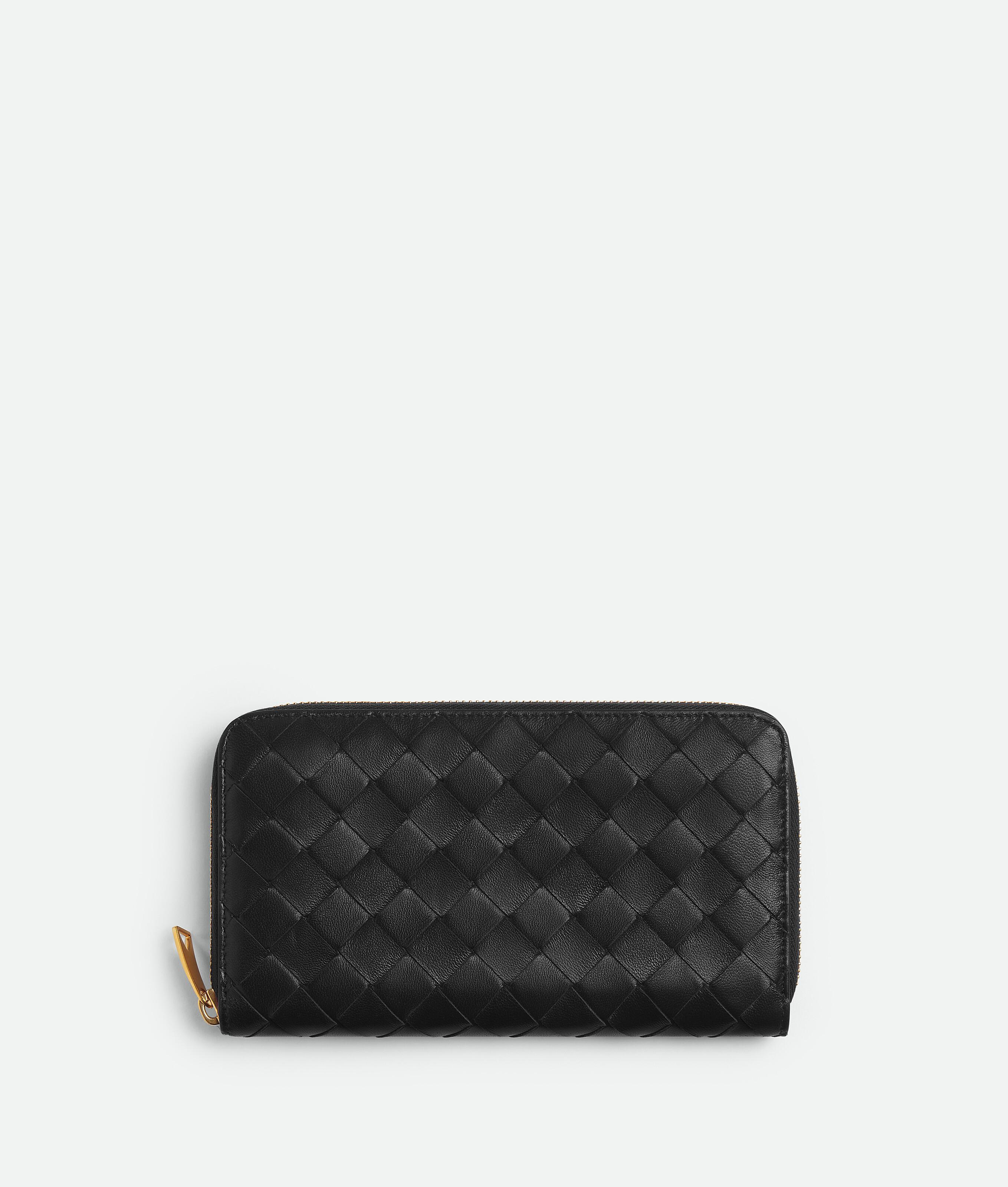 Women's Intrecciato Zip Around Wallet in Black Product Image