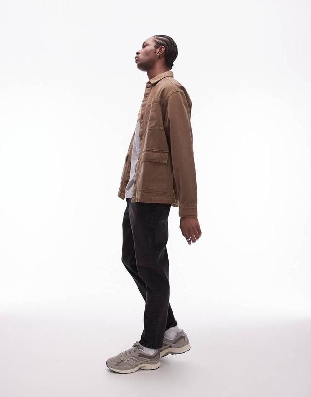 Topman long sleeve overshirt in brown Product Image