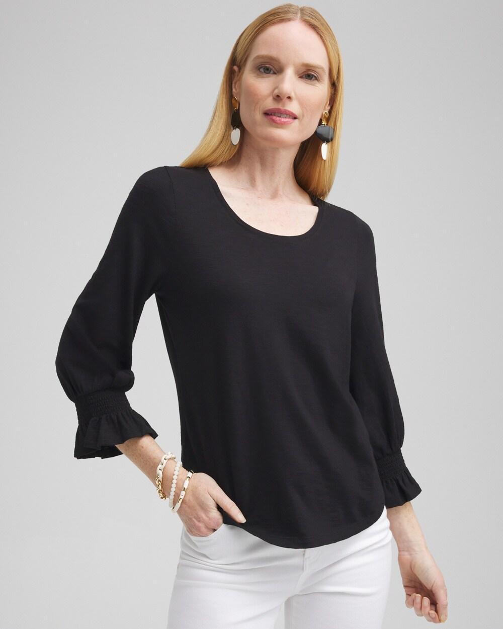 Chico's Women's Smocked 3/4 Sleeve T-Shirt Product Image