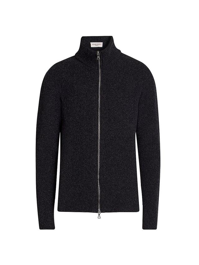 Mens Ribbed Wool Zip-Up Sweater Product Image