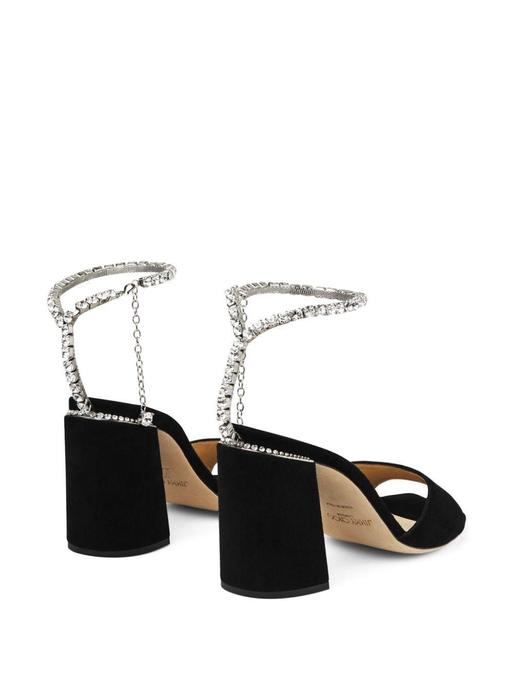 JIMMY CHOO Saeda Suede Crystal Ankle-strap Sandals In Black Crystal Product Image