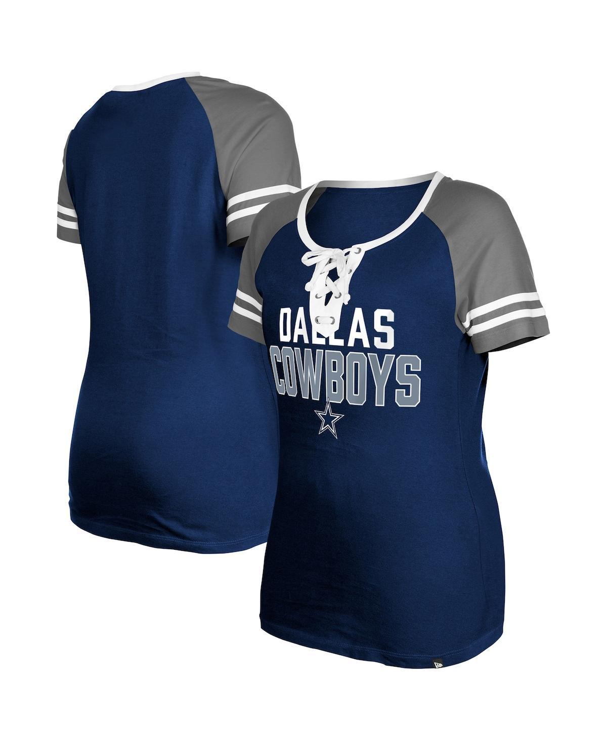 Womens New Era Navy Dallas Cowboys Raglan Lace-Up T-shirt Product Image