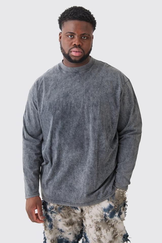 Plus Oversized Extended Neck Laundered Wash Long Sleeve T-shirt | boohooMAN USA Product Image