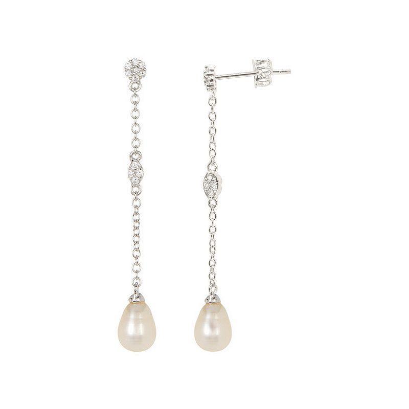 Adornia Freshwater Pearl and Crystal Drop Earrings silver - white Product Image