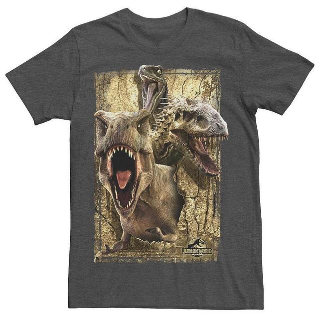 Big & Tall Jurassic World T-Rex Indominus Rex & Raptor Tee, Mens Grey Heather Product Image