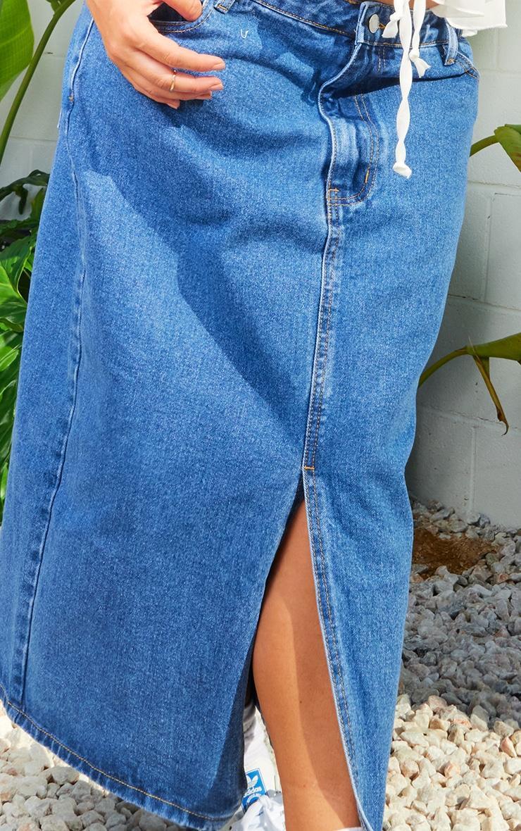 Plus Mid Blue Wash Split Front Denim Midi Skirt Product Image