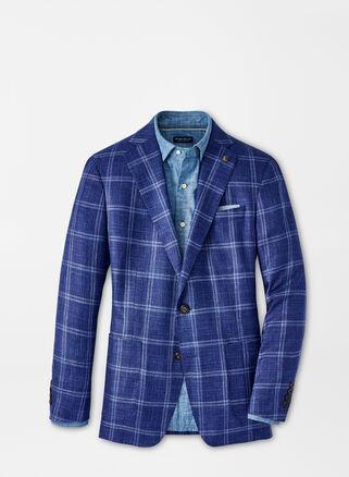 Peter Millar Mens Sola Windowpane Soft Jacket | Color: Atlantic Blue | Size: 40 Product Image