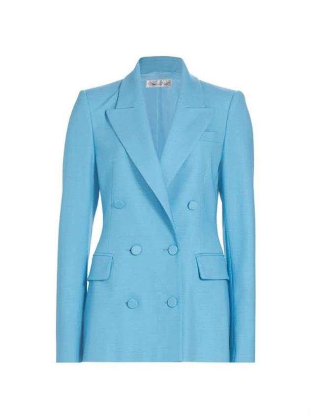 Double-breasted Wool Satin Tailoring Jacket In Powder Blue Product Image