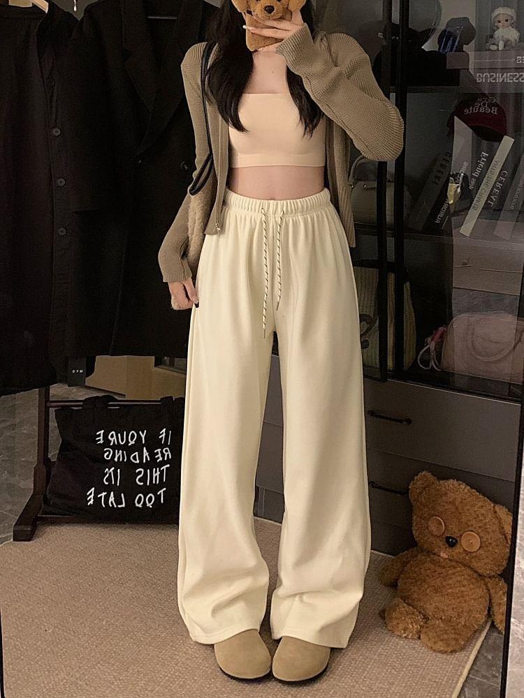 High Waist Plain Wide Leg Pants Product Image