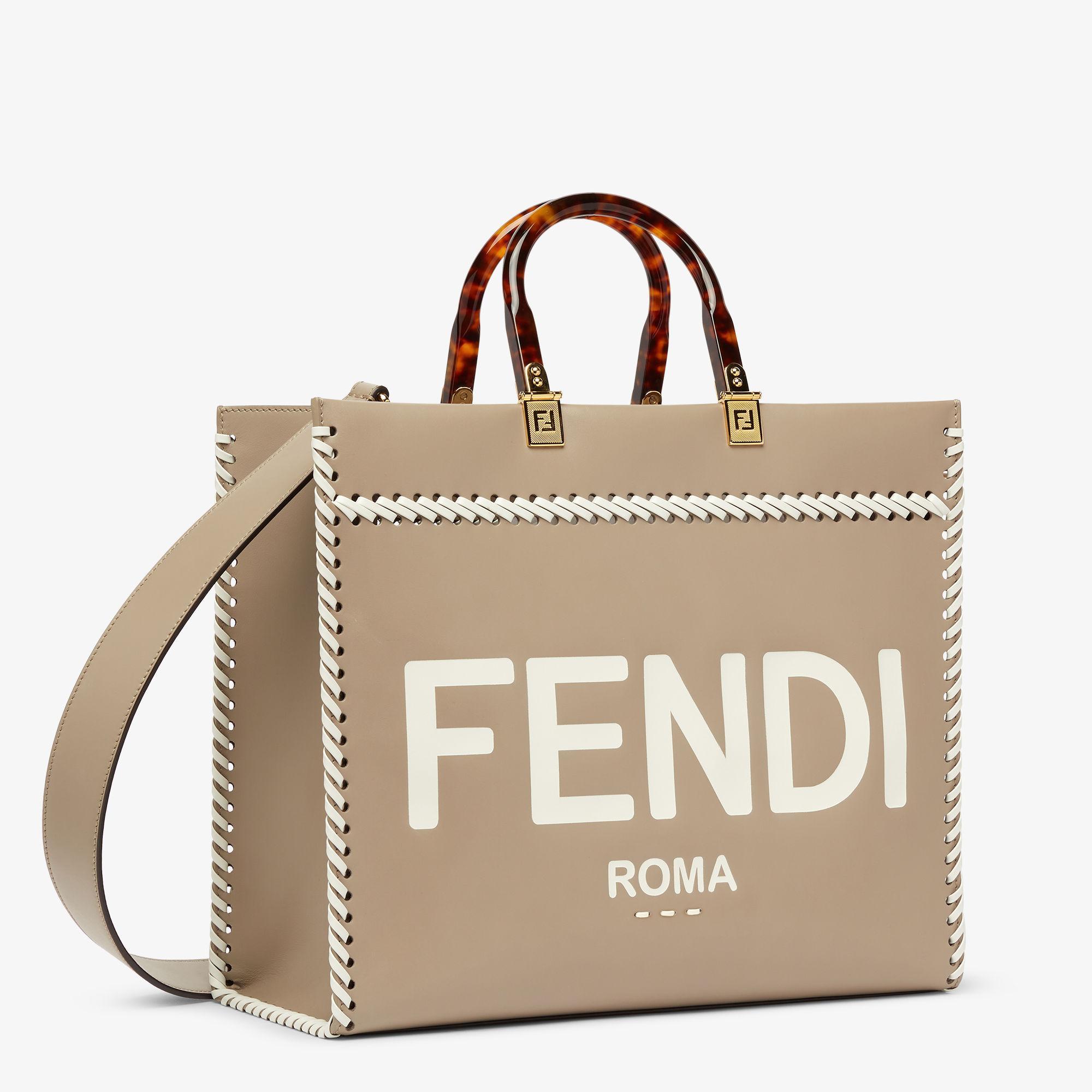 Fendi Sunshine MediumDove gray leather shopper bag with contrasting threading Product Image