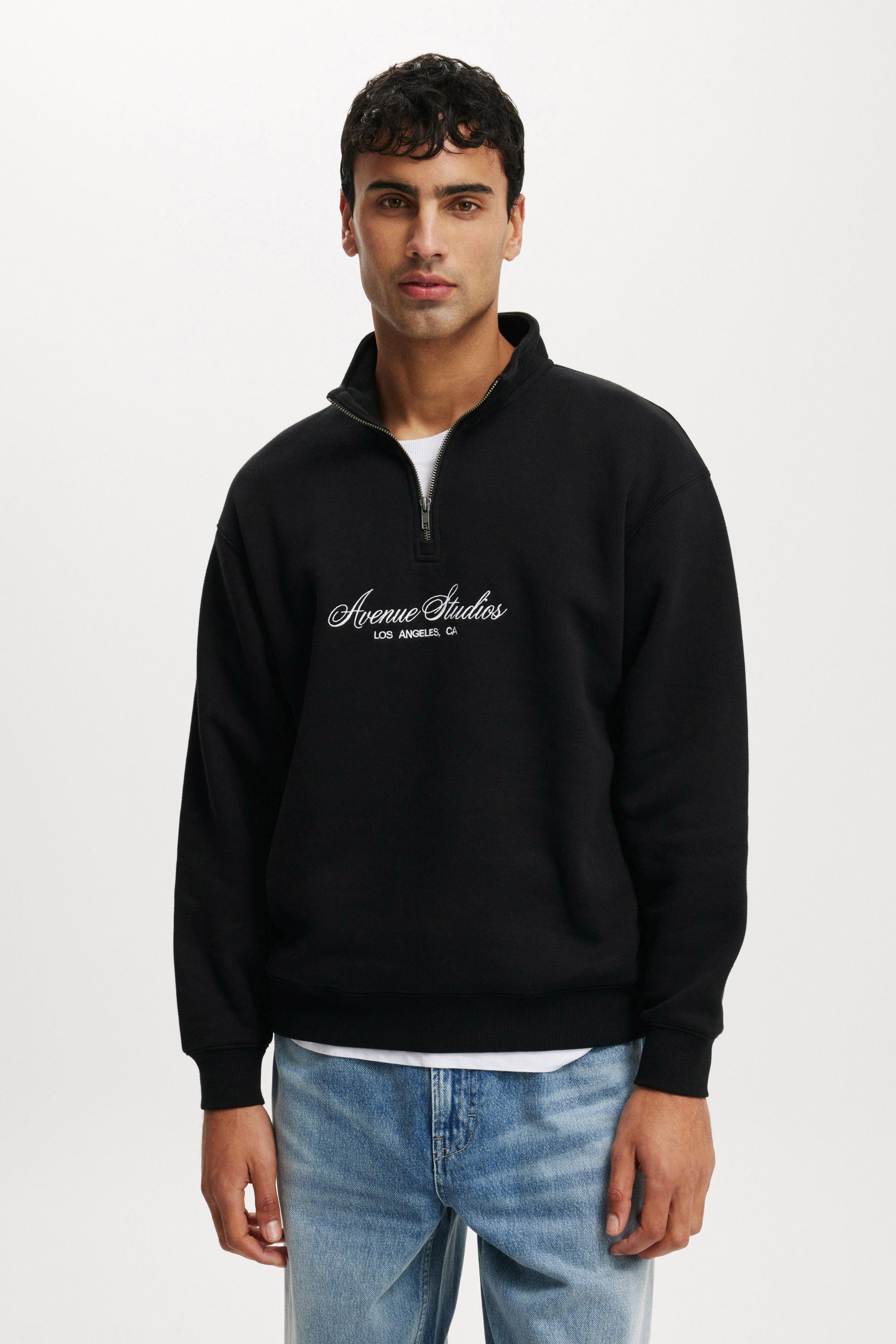 Cotton On Men - Graphic 1/4 Zip Fleece - Black / avenue script product image