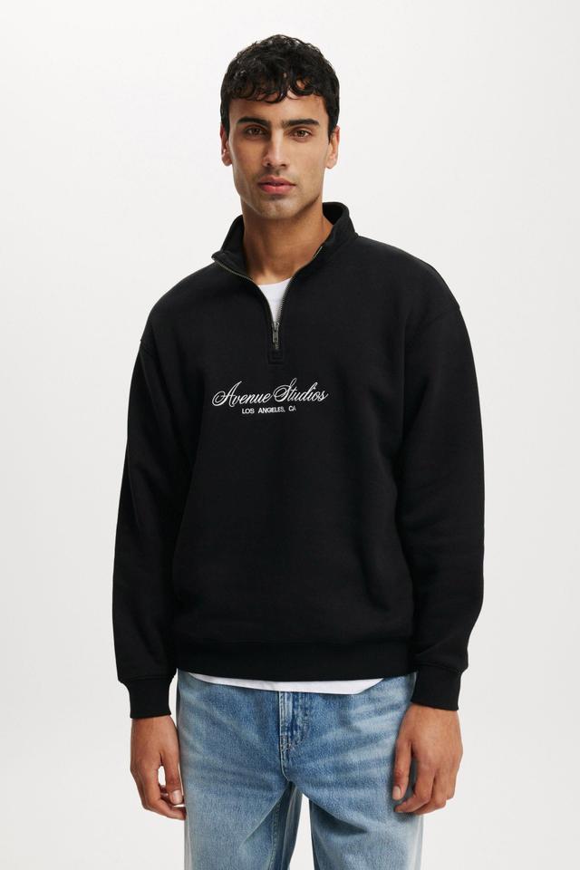 Cotton On Men - Graphic 1/4 Zip Fleece - Black / avenue script Product Image