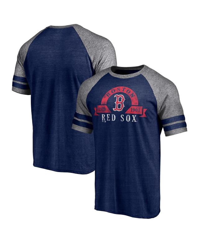 Mens Fanatics Branded Heather Boston Red Sox Utility Two-Stripe Raglan Tri-Blend T-Shirt Blue Product Image