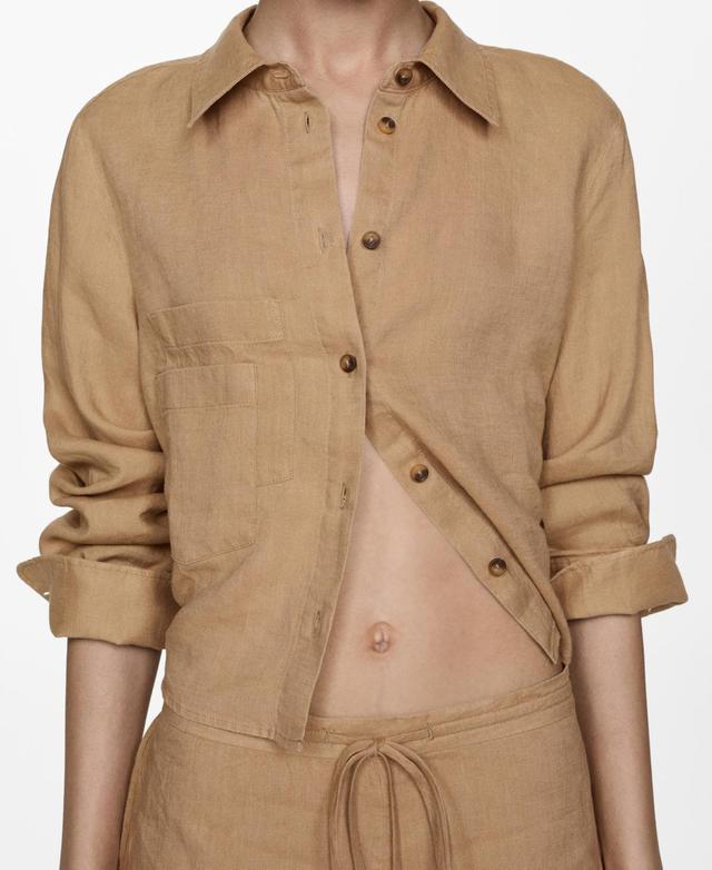 Mango Womens Cropped Linen Shirt Product Image