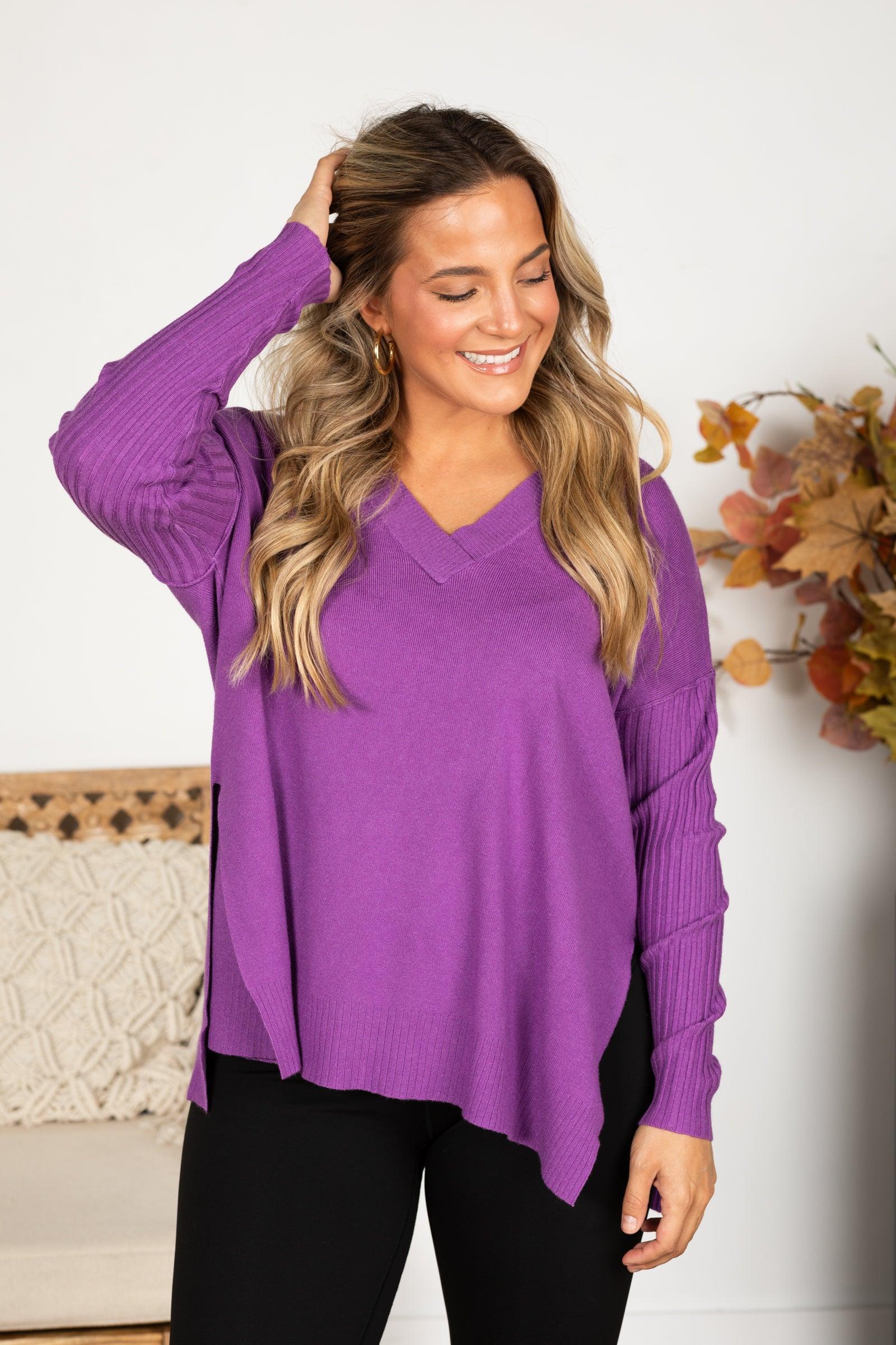 Ribbed Hem and Sleeve V-Neck Sweater Product Image