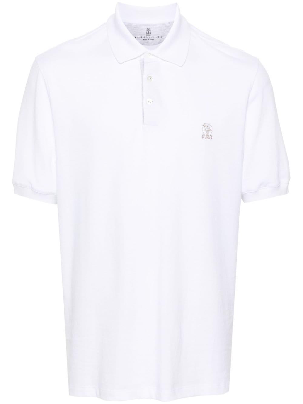 BRUNELLO CUCINELLI Logo Embroidered Polo Shirt In Grey Product Image